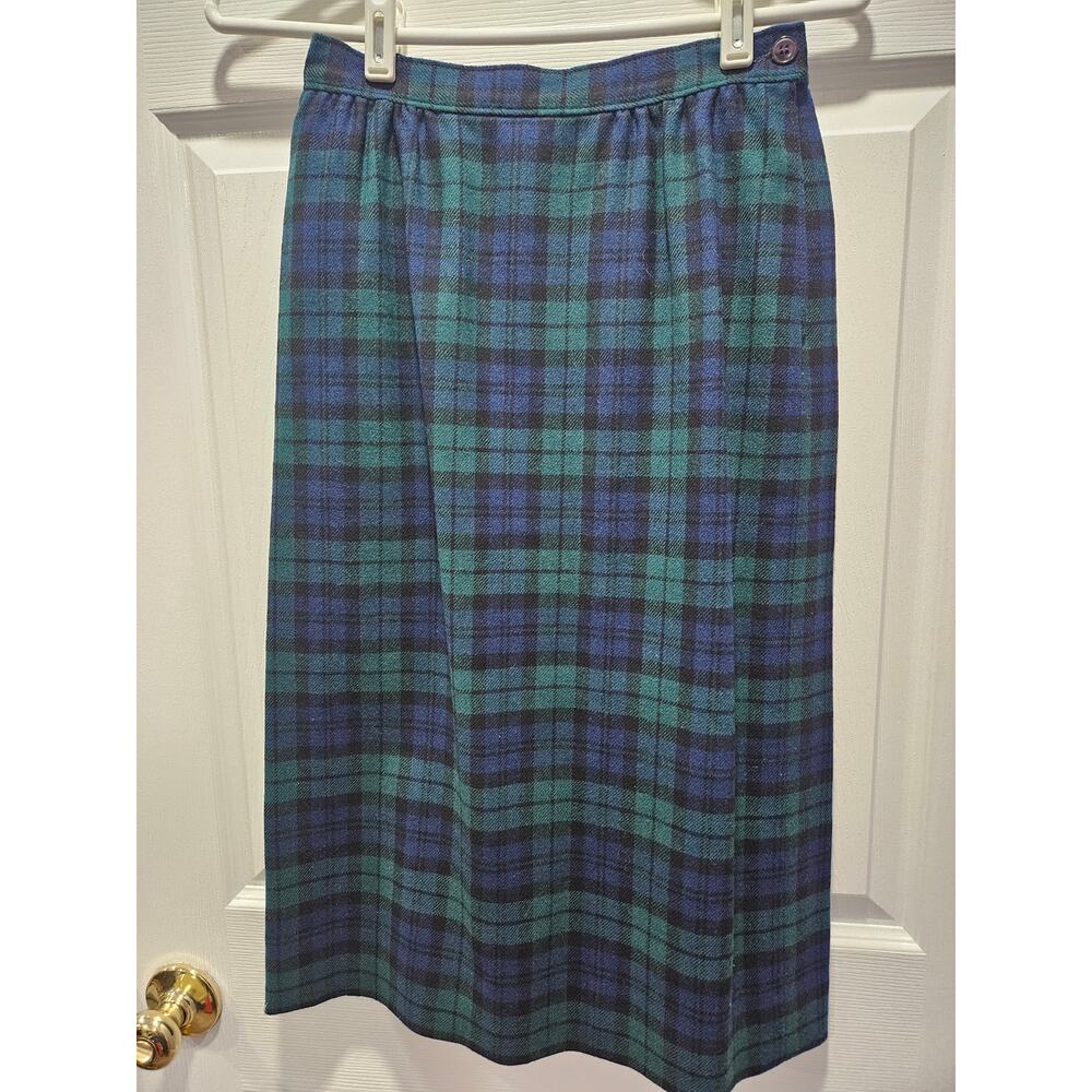 Vintage Pendleton Women's Wool Plaid Tartan Green Blue Skirt Blazer Suit Size 6 - Picture 5 of 14
